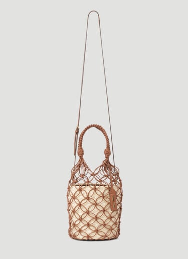 Miu Miu Leather Mesh And Straw Bucket Bag Natural miu0254072