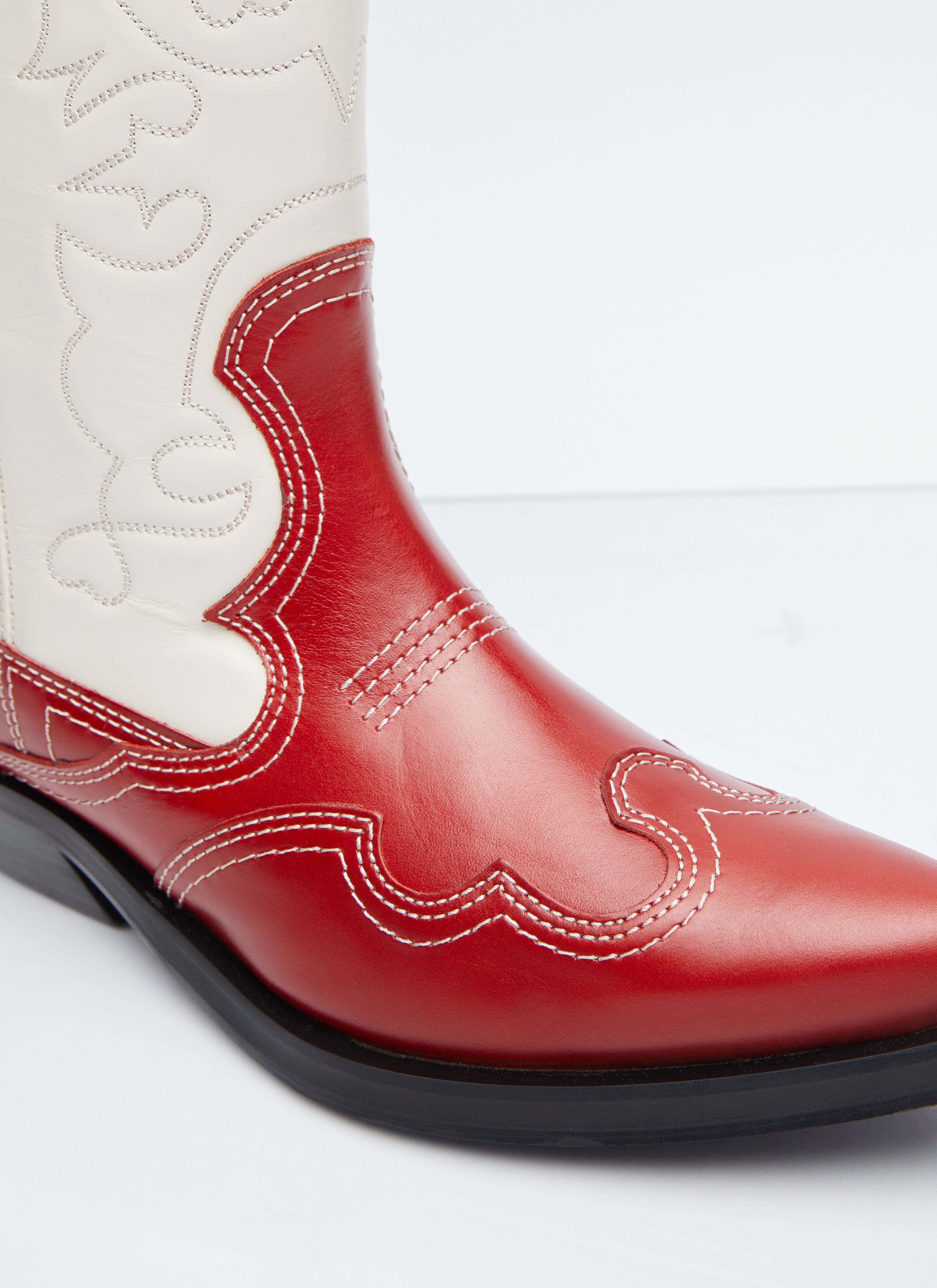 GANNI Women s Mid Shaft Embroidered Western Boots in Red LN CC