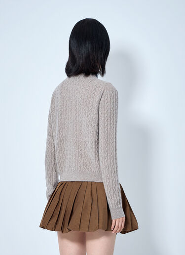 LN-CC® - Miu Miu: Cable Knit Cardigan with Denim Collar - Beige Miu Miu Cable Knit Cardigan with Denim Collar Beige miu0266001