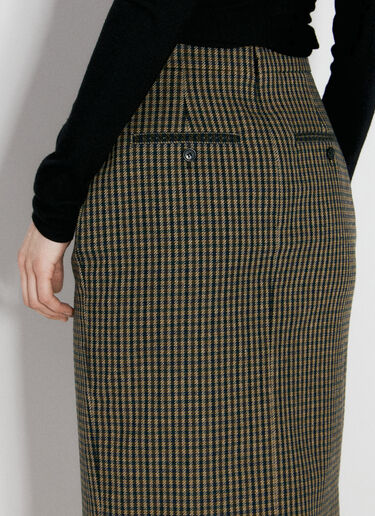 Saint Laurent Wool-Blend Checked Midi Skirt Brown sla0254125