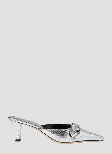 BY FAR Evelyn Kitten Heel Mules Silver byf0251031