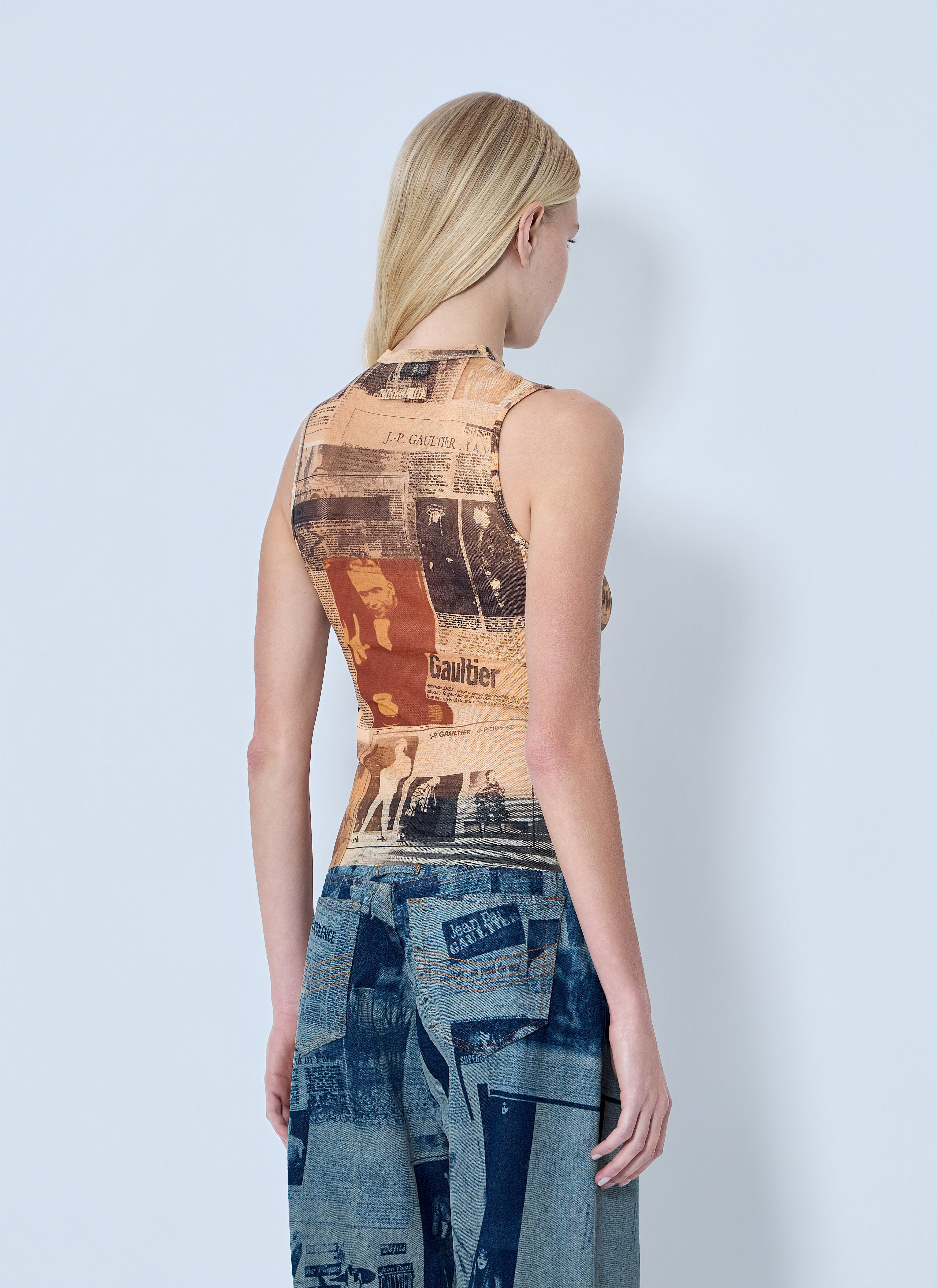 Jean Paul Gaultier Women's' Mesh Printed Journal Tank Top in Brown