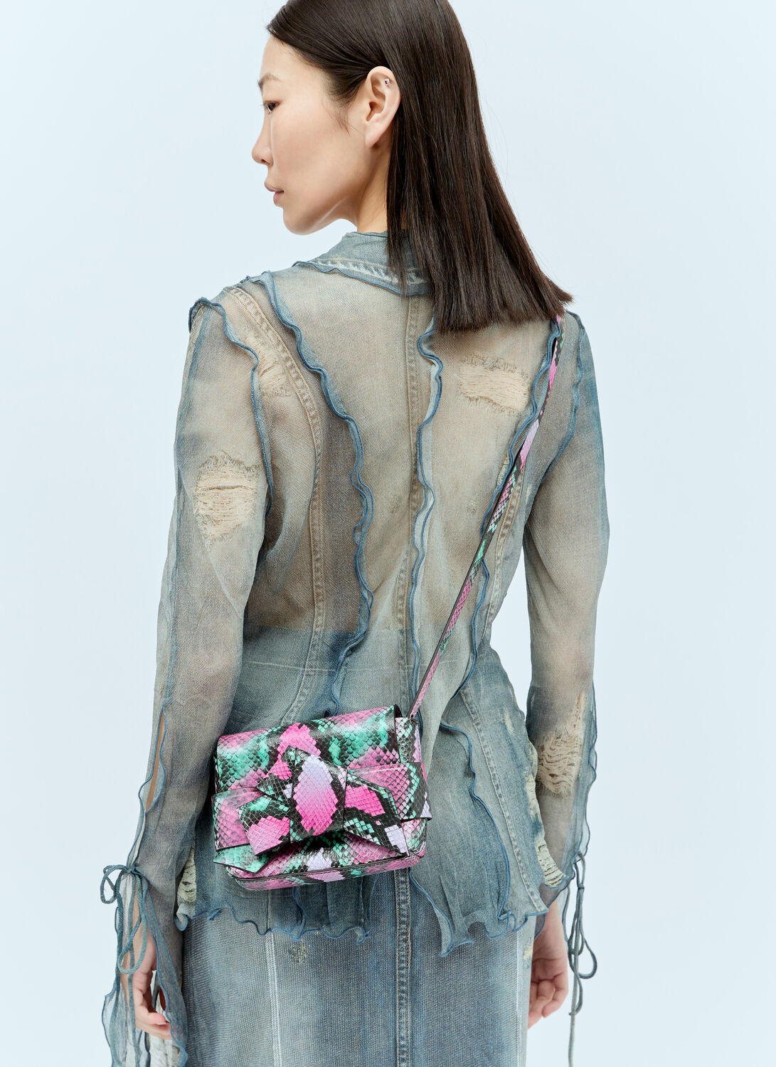 Shop Acne Studios Snake Embossed Shoulder Bag In Pink