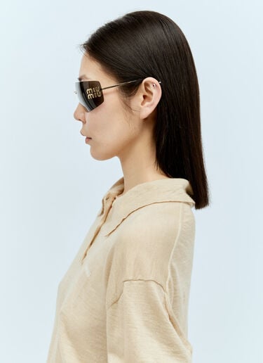 Logo Plaque Wraparound Sunglasses Miu Miu Logo Plaque Wraparound Sunglasses Black lmu0253014