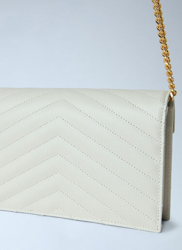 LN-CC® - Saint Laurent: Cassandre Envelope Chain Wallet In Grain De Poudre Leather - White Saint Laurent Cassandre Envelope Chain Wallet In Grain De Poudre Leather White sla0265086