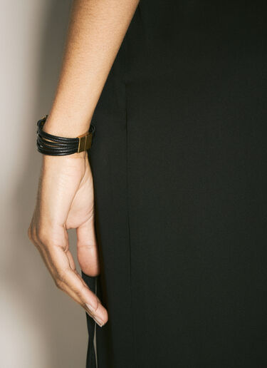 Saint Laurent Cassandre Leather Bracelet Black sla0257063