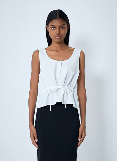 Logo Motif Drawstring Top Miu Miu Logo Motif Drawstring Top White miu0263019