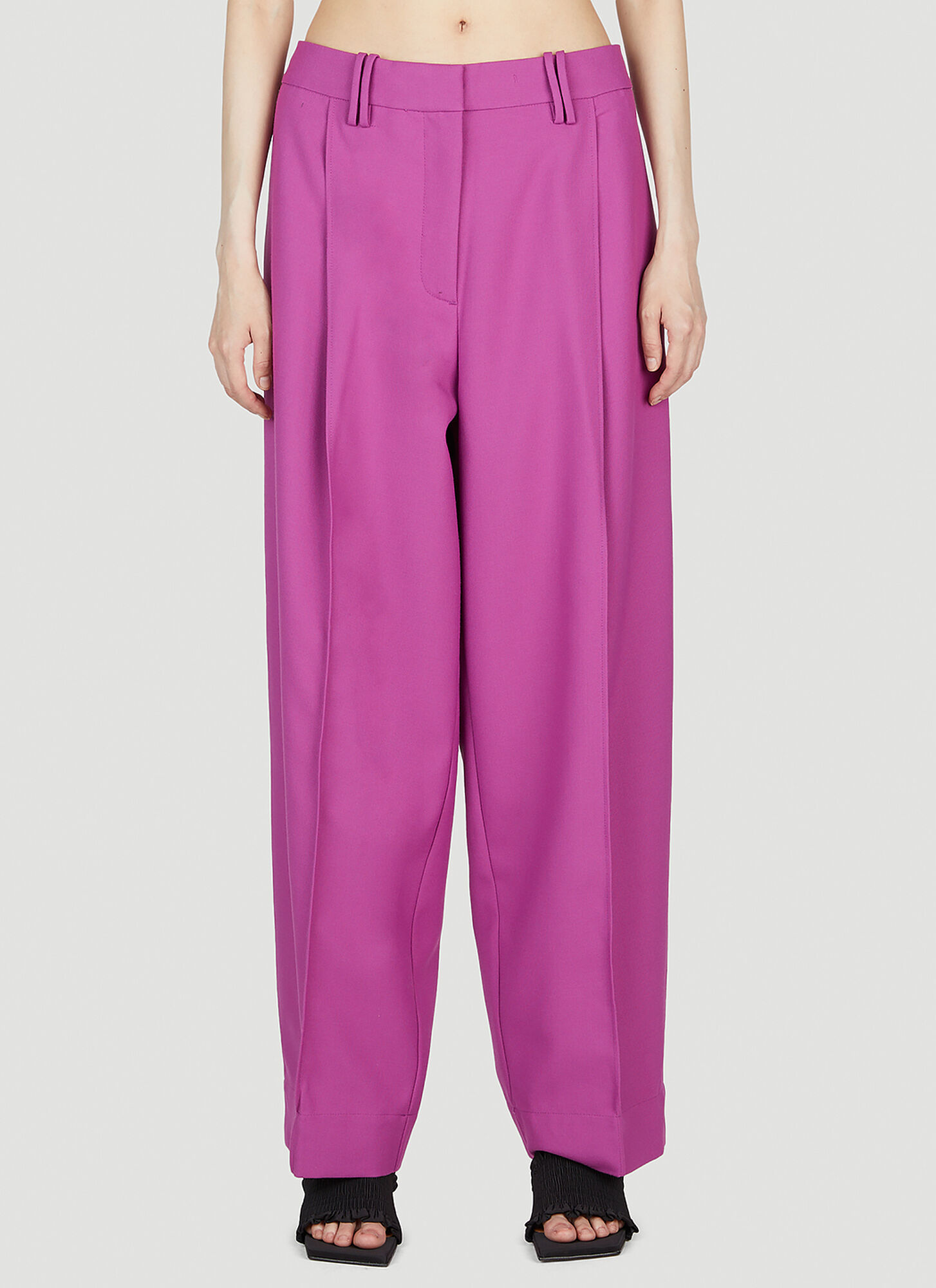 Ganni Pleated High-rise Wide-leg Pants In Purple