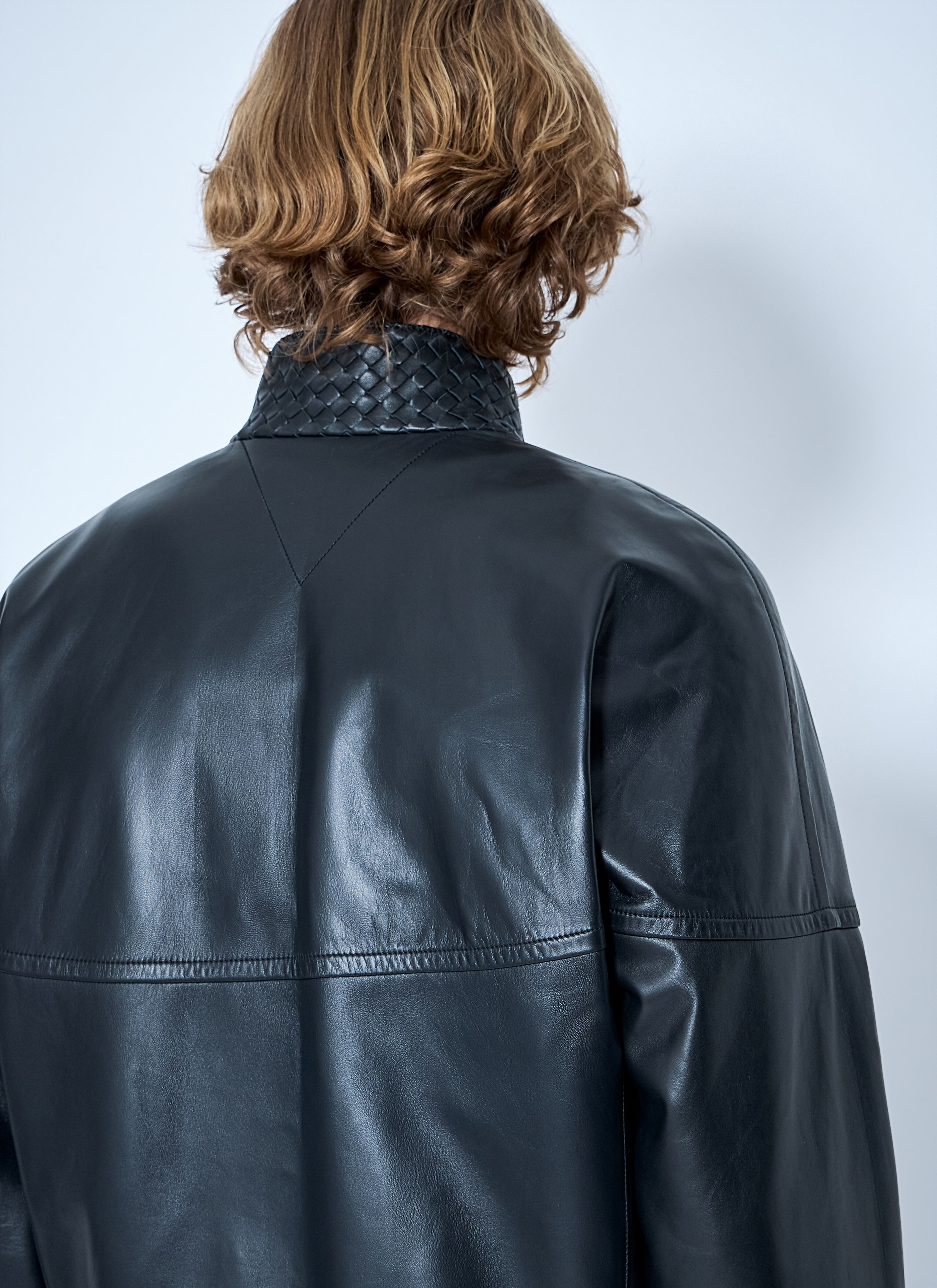 Bottega Veneta Men's' Intrecciato Leather Blouson Jacket in Black