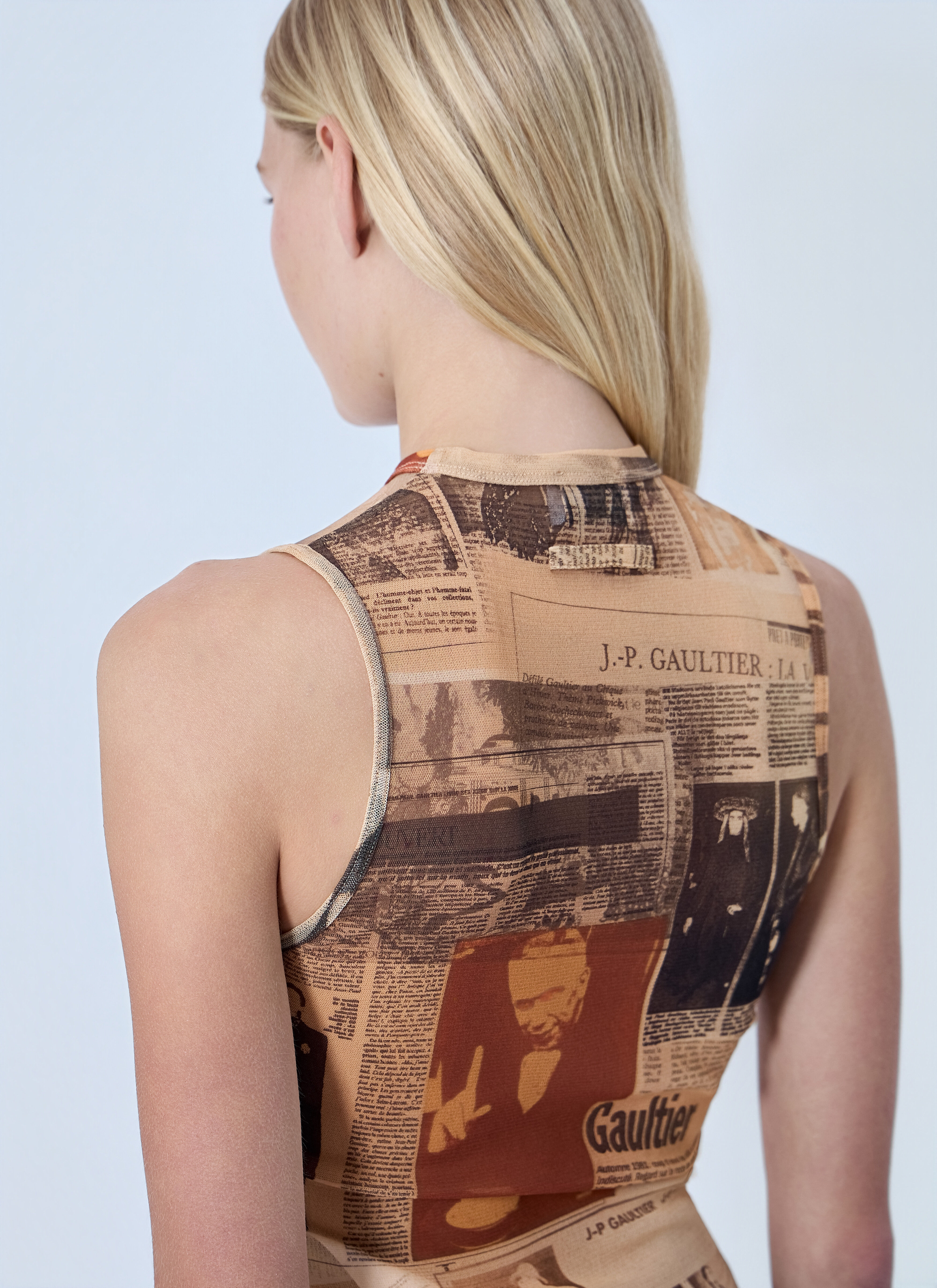 Jean Paul Gaultier Women's' Mesh Printed Journal Tank Top in Brown