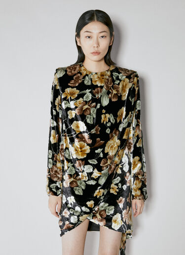 Saint Laurent Floral Velvet Dress Black sla0253001