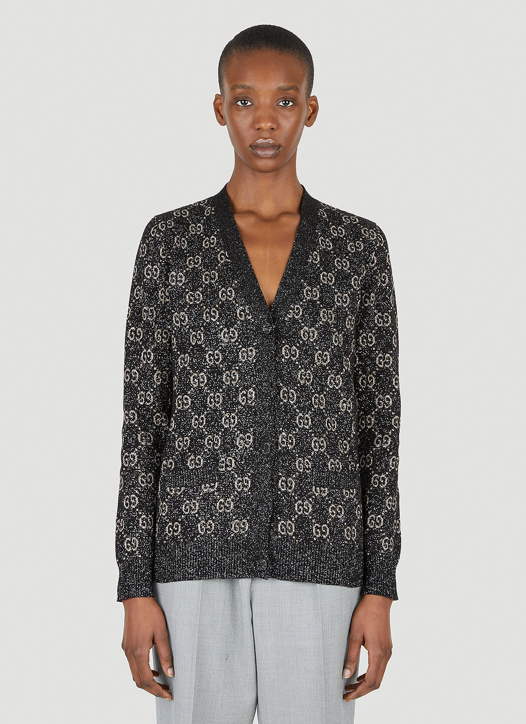 Gucci GG Jacquard Lame Cardigan in Black LN CC