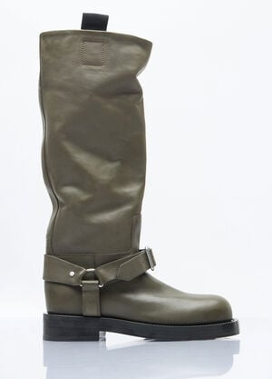 Burberry Leather Saddle High Boots Green bur0258006