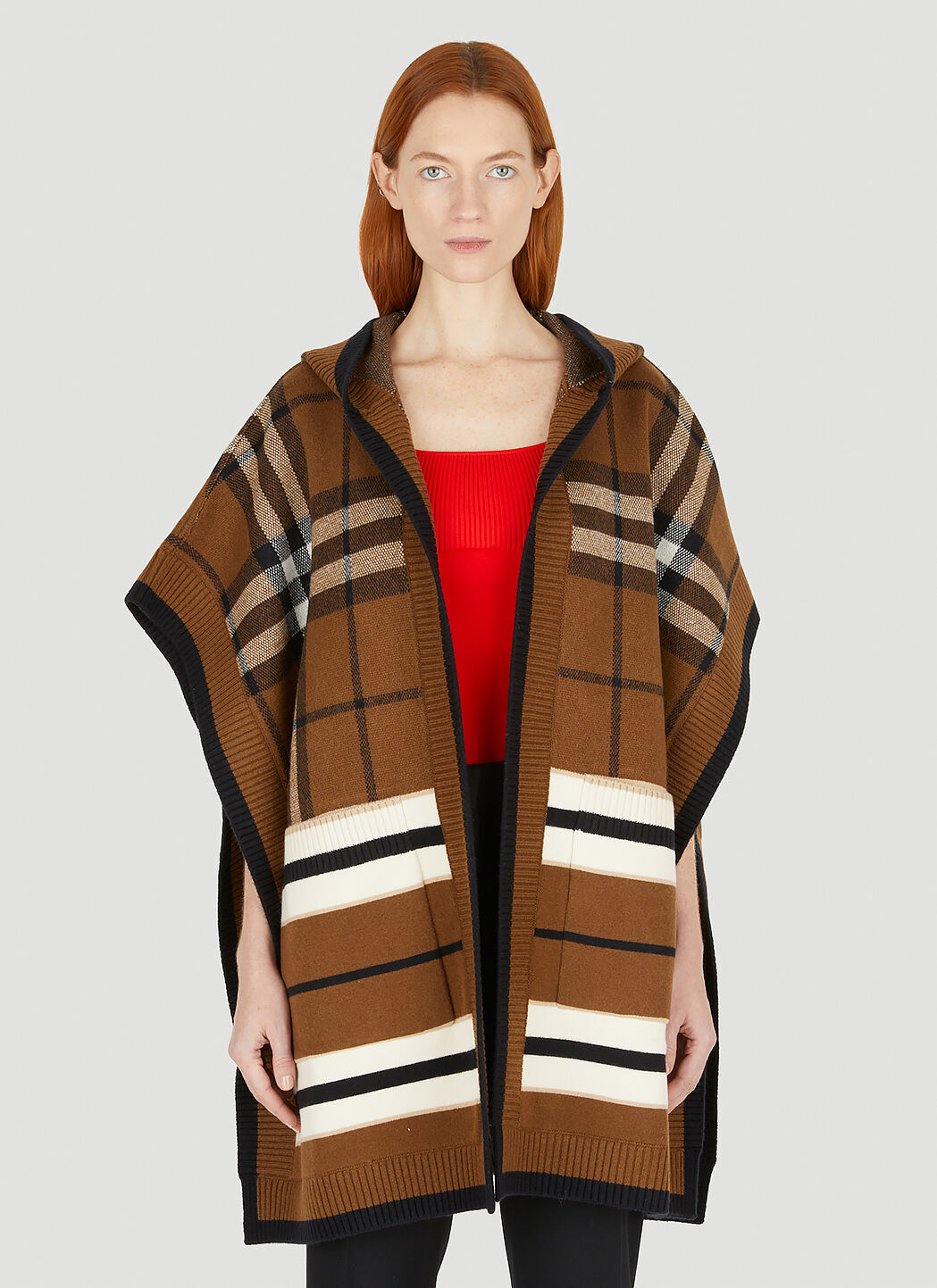 Burberry Carla Check Hooded Cape in Brown LN CC