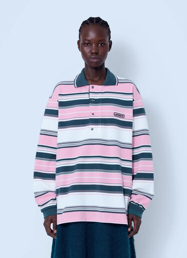 Lacoste Runway Loose Fit Striped Piqué Polo Shirt Pink lac0366001