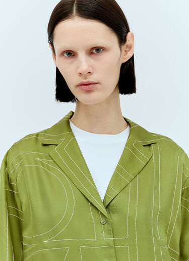 TOTEME Monogram Silk Pyjama Shirt Green tot0257012
