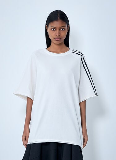 Y-3 Striped Shoulder Cotton T-Shirt White yyy0364029