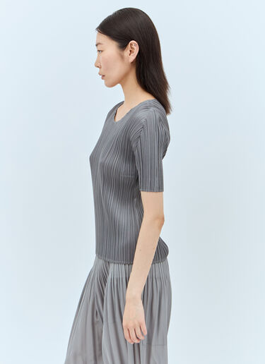 Pleats Please Issey Miyake Short-Sleeve Pleated Top Grey plp0257032