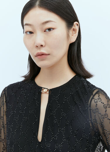 Gucci Tulle Interlocking GG Crystal Mini Dress Black guc0253034