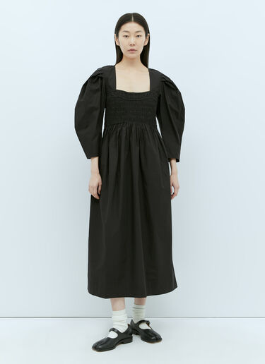 GANNI Open-Neck Smock Midi Dress Black gan0255010