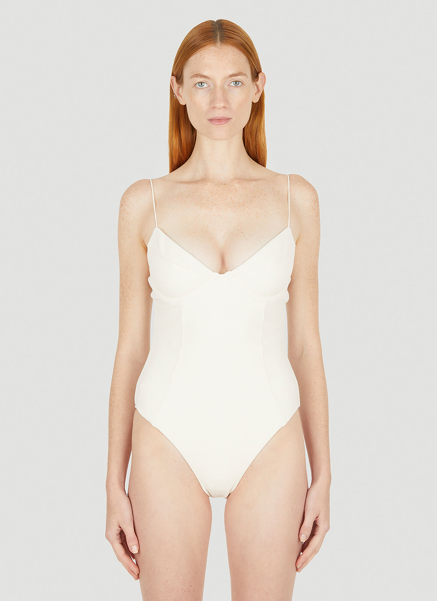 Ziah Fine Strap Almond Swimsuit Female White