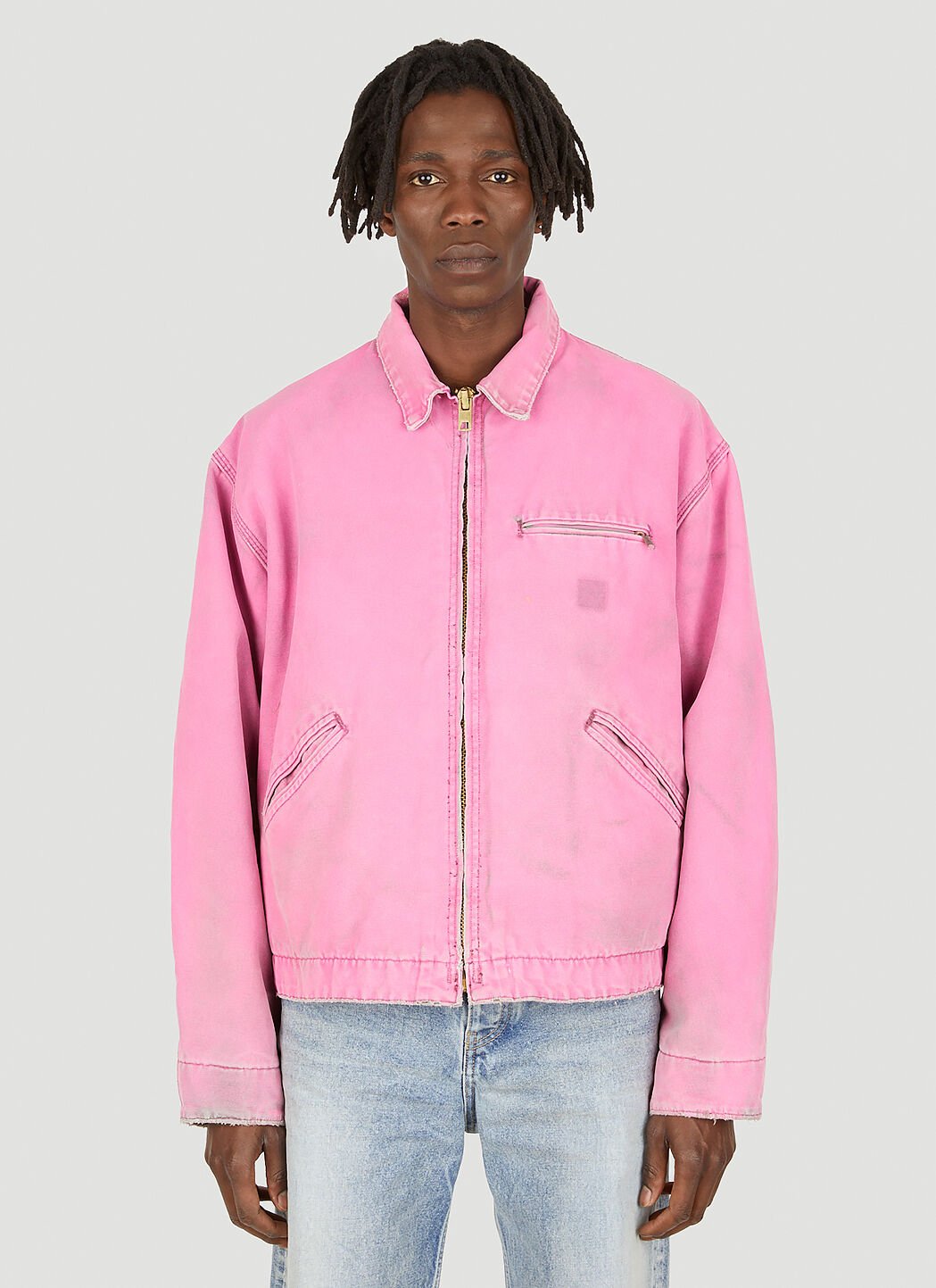 Long pink denim deals jacket
