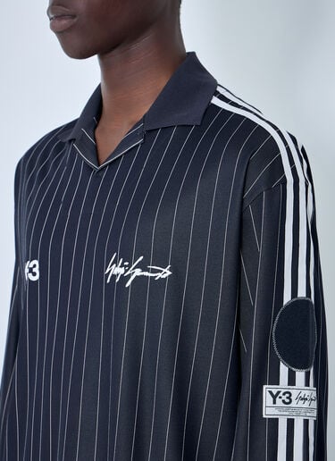 Y-3 Pinstripe Long Sleeve Polo Shirt Black yyy0364042