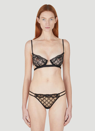 Gucci Women's GG Embroidered Tulle Lingerie Set in Black