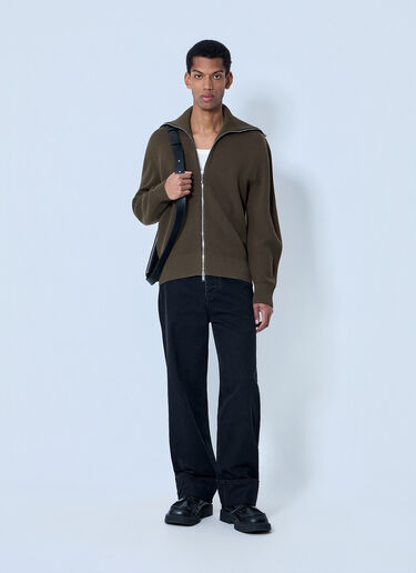 Bottega Veneta Zip-Front High Collar Cardigan Dark Green bov0164014