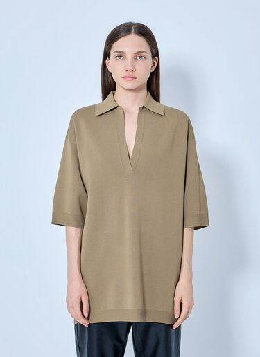LN-CC® - Max Mara: Oversized Knit Polo Shirt - Beige Max Mara Oversized Knit Polo Shirt Beige max0265032