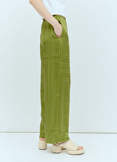 TOTEME Monogram Silk Pyjama Pants Green tot0257010