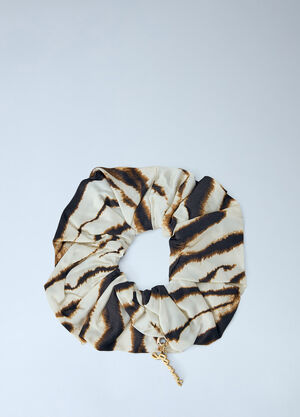 GANNI Patterned Silk Hair Tie Brown gan0265036