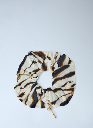GANNI Patterned Silk Hair Tie Brown gan0265036