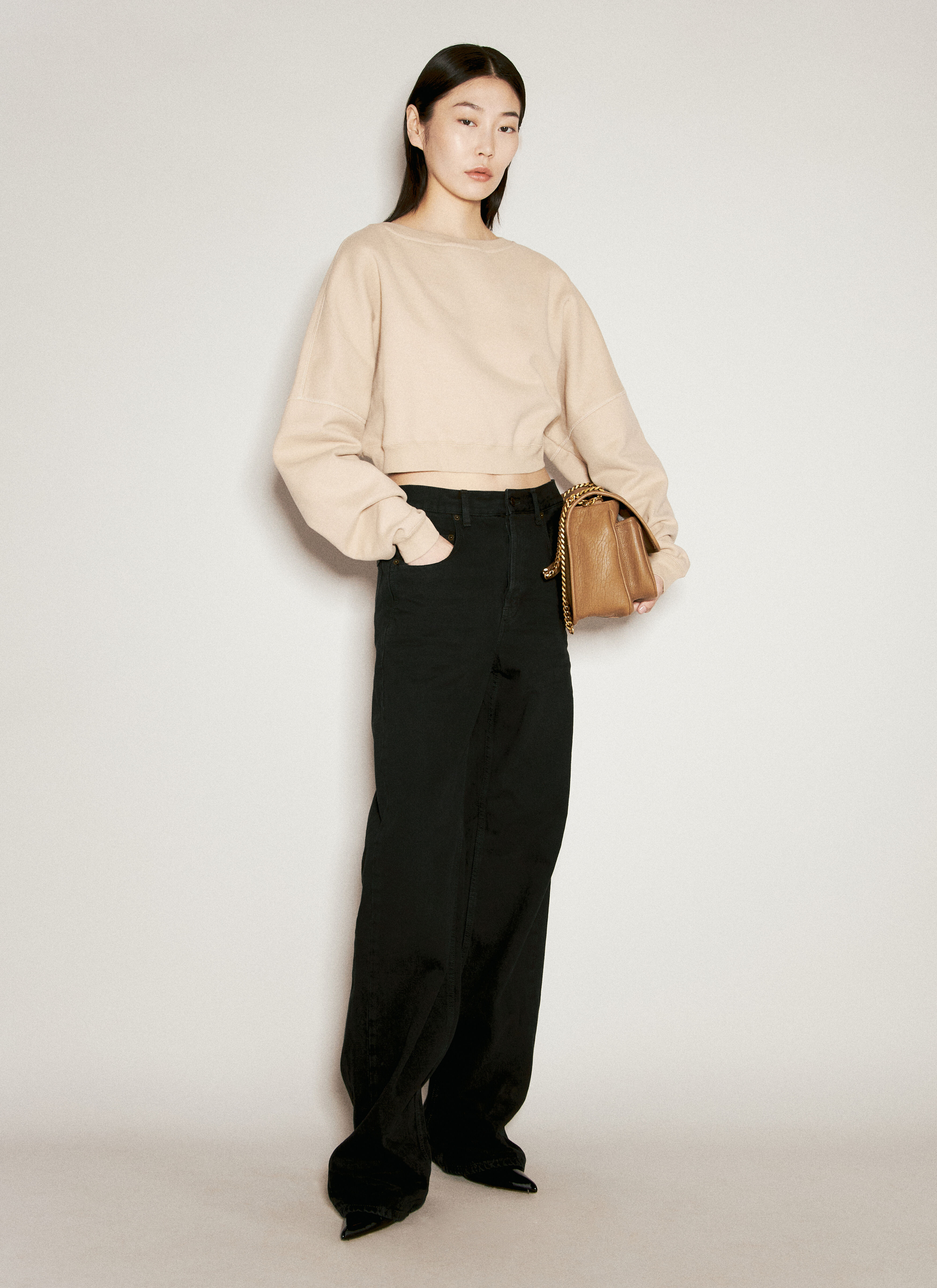 Saint Laurent Women s Cropped Sweatshirt in Beige LN CC