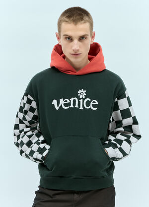 ERL Venice Checker-Sleeve Hooded Sweatshirt Beige erl0156022