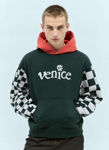 ERL Venice Checker-Sleeve Hooded Sweatshirt Black erl0156018