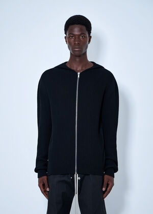 Rick Owens Ribbed Knit Zip Hoodie Black ric0165066