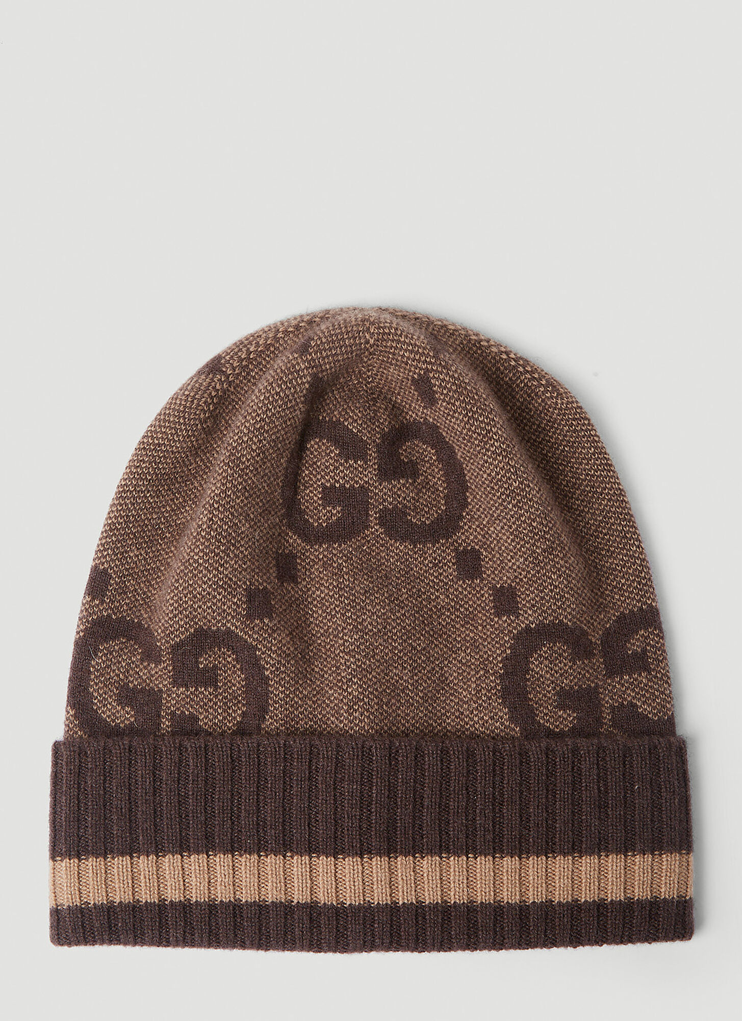 Gucci Intarsia-knit Logo Hat In Beige