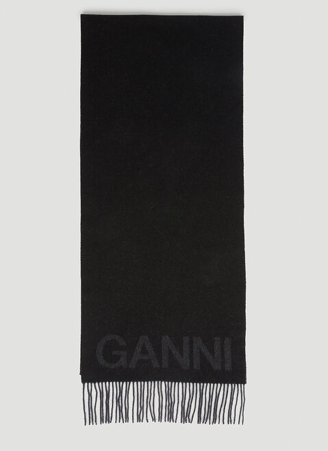 GANNI フリンジマフラー ブラック gan0253052