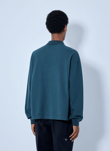 LN-CC® - Prada: Piqué Long Sleeve Polo Shirt - Blue Prada Piqué Long Sleeve Polo Shirt Blue pra0166207