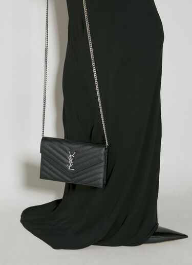 Saint Laurent Cassandre Matelassé Envelope Chain Wallet Black sla0253159