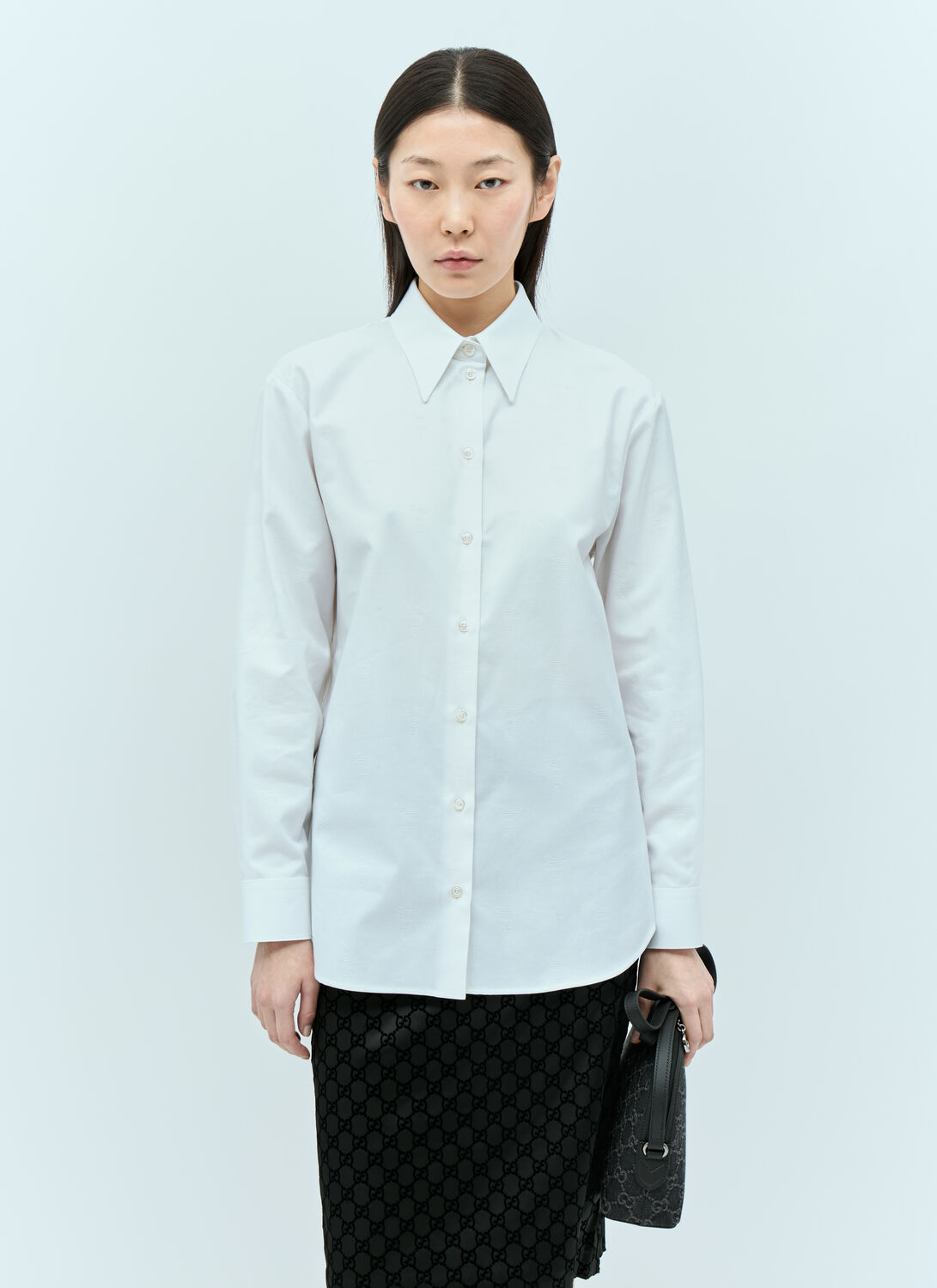Shop Gucci Embroidered Classic Shirt In White