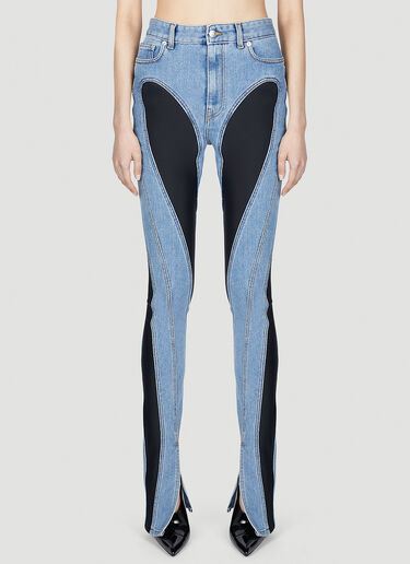 Mugler Structured Contrast Panel Jeans Blue mug0251060