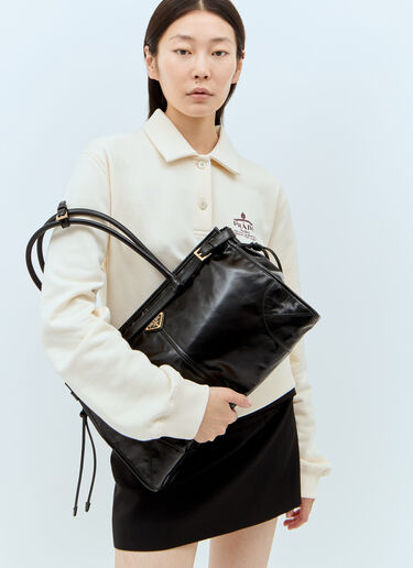 Prada Large Leather Shoulder Bag Black pra0258045