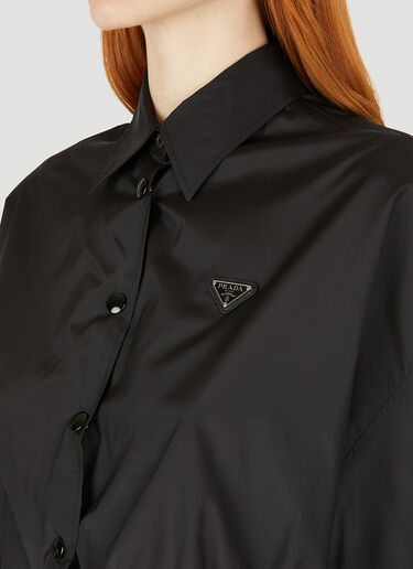 Prada Logo Plaque Technical Silk Shirt Black pra0248001