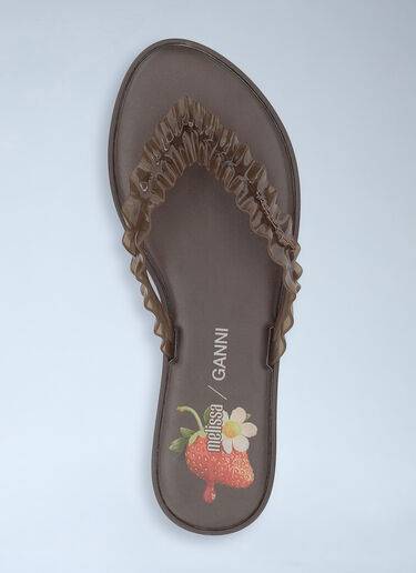 LN-CC® - GANNI x Melissa: Ruffled Strap Flip Flops - Brown GANNI x Melissa Ruffled Strap Flip Flops Brown gan0265022