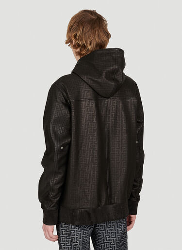 Balmain Monogram Lazer-Cut Leather Hooded Jacket Black bln0153010