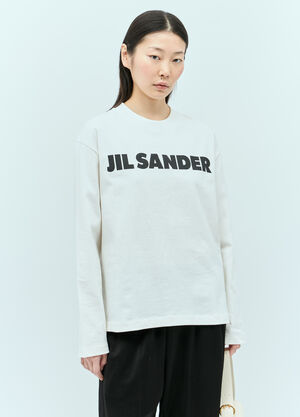 Jil Sander 徽标印花长袖 T 恤 白色 jil0256004