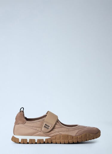 LN-CC® - Miu Miu: Tyre Technical Fabric And Suede Ballerinas - Beige Miu Miu Tyre Technical Fabric And Suede Ballerinas Beige miu0265022