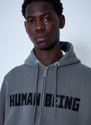 Balenciaga Zip-Up Human Being Hooded Sweatshirt Grey bal0360001